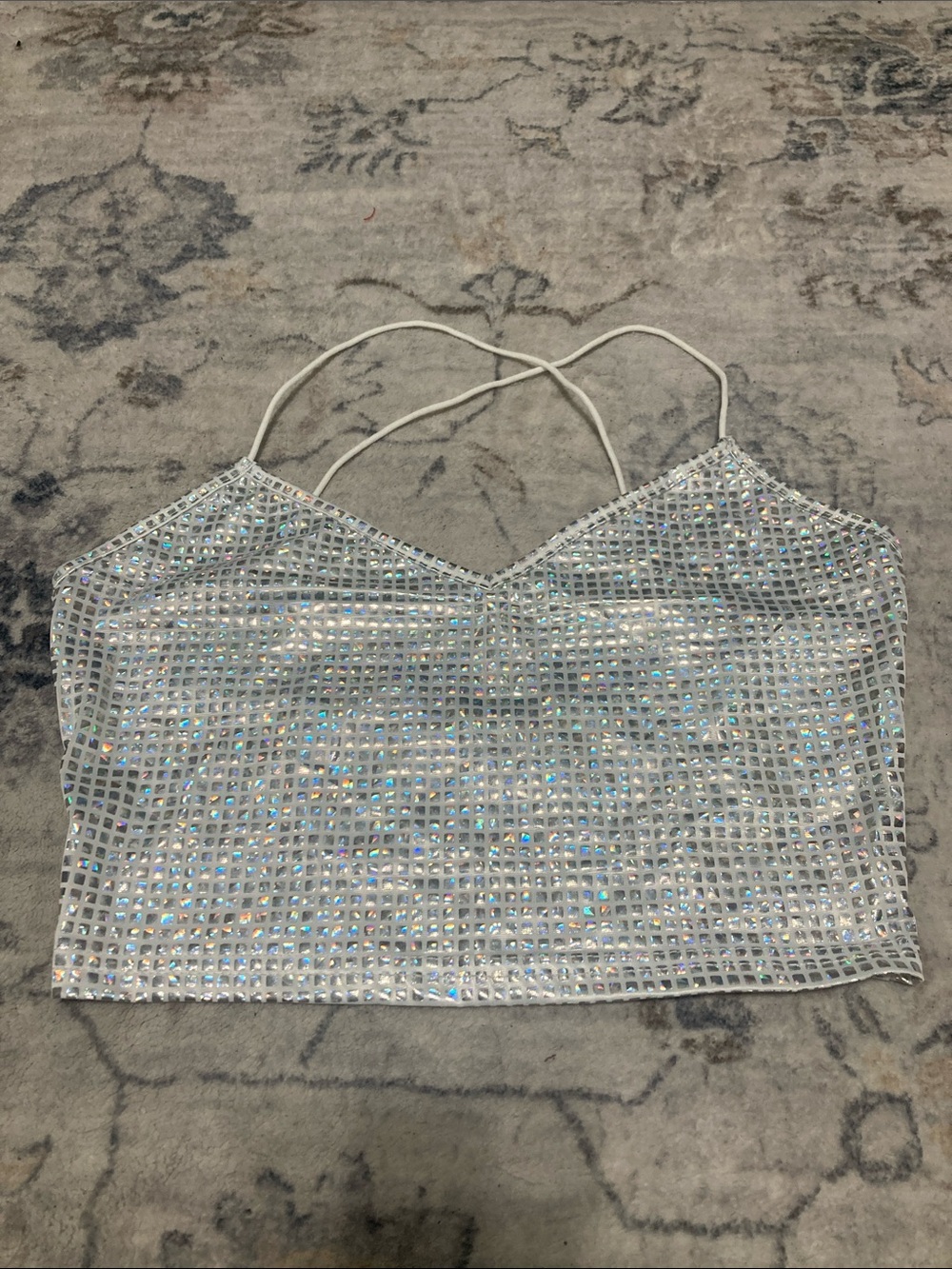 Silver Holographic Sequin Cami Top